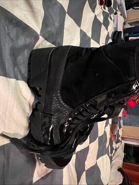 Fashion Nova Black Mixed-Material Platform Combat Boots